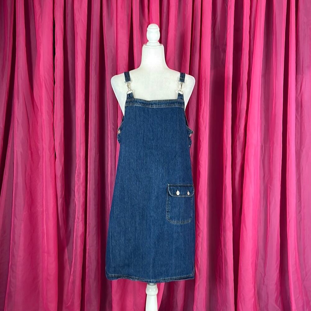 St Johns Bay patch pocket shift style denim jean jumper, size large